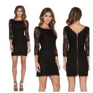 DIANE VON FURSTENBERG black lace long sleeve Zarita dress 12